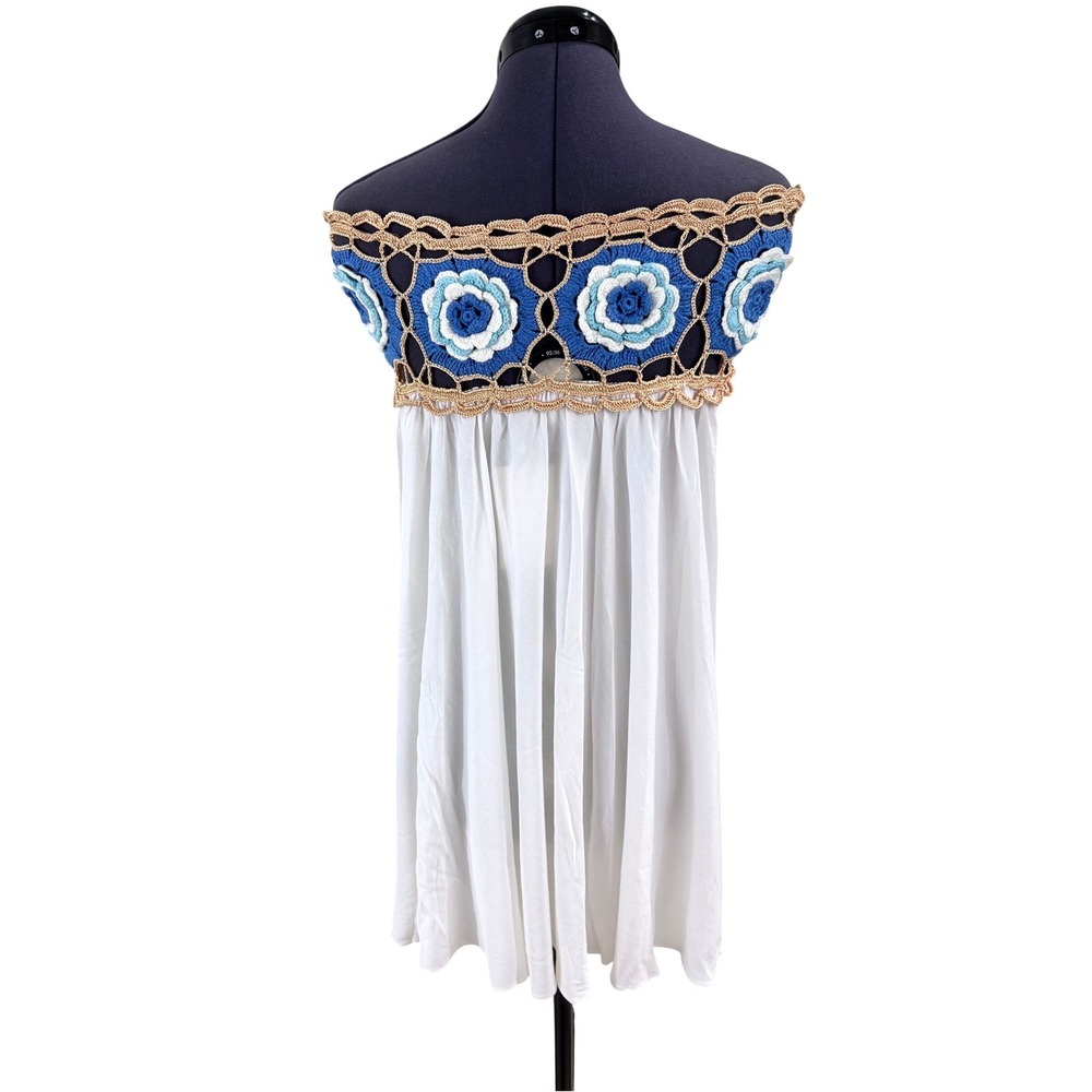 My Beachy Side Dress Zelda Crochet Mini Ivory Blue Womens Small NWT - Picture 4 of 14